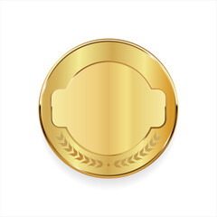 Realistic round shiny blank gold award badge vector illustration  - 776928484