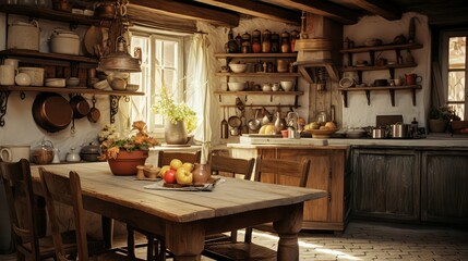 Fototapeta na wymiar dining blurred rustic house interior