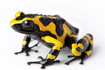 a black and yellow frog