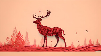 Digital Paper-Cut Red Deer Quilling