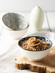 Buckwheat noodles in a bowl