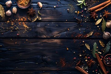 a group of spices on a wooden surface