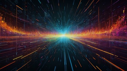 Digital background with glowing particles and lines. Big data visualization. Illustration for cover brochure or presentation