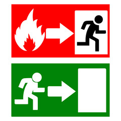 fire escape warning sign and emergency exit doors.