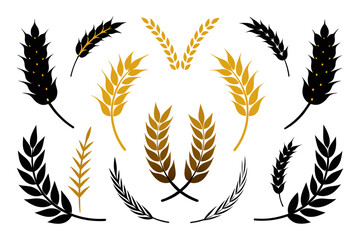 Exquisite silhouette of golden wheat. A collection of meticulously crafted corn vector symbols, elegantly isolated on a pristine white background