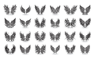Collection of vector Elves wings the style of engraving