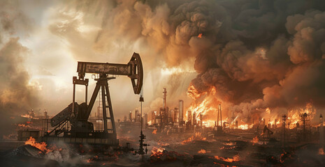 Environmental Impact Oil Well Smoke and Steam, Industrial Complex