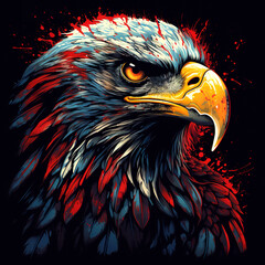 An eagle head art on a black background. Bird. Animals. Illustration, Generative AI.