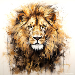 Painting of lion face art on a clean background. Wildlife Animals. Illustration, Generative AI.