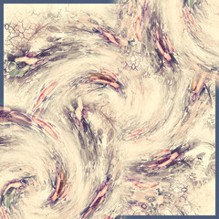 abstract marbled scarf pattern design with watercolor effect