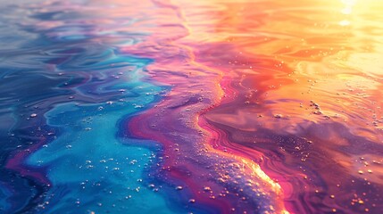 Vibrant prismatic oil spill on liquid surface. - obrazy, fototapety, plakaty
