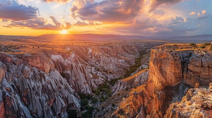 Vivid summer canyon scenery at sunset, an incredible natural background for a tasyaran canyon adventure in the vast valley of Turkey.