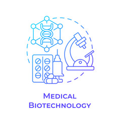 Medical biotechnology blue gradient concept icon. Medicine and pharmaceuticals. Drug development. Round shape line illustration. Abstract idea. Graphic design. Easy to use in presentation