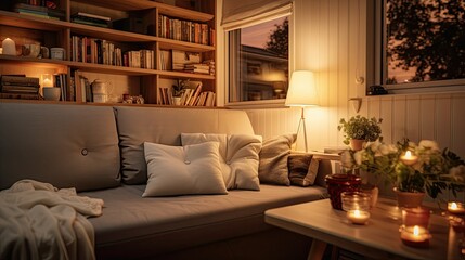 cozy blurred tiny home interior