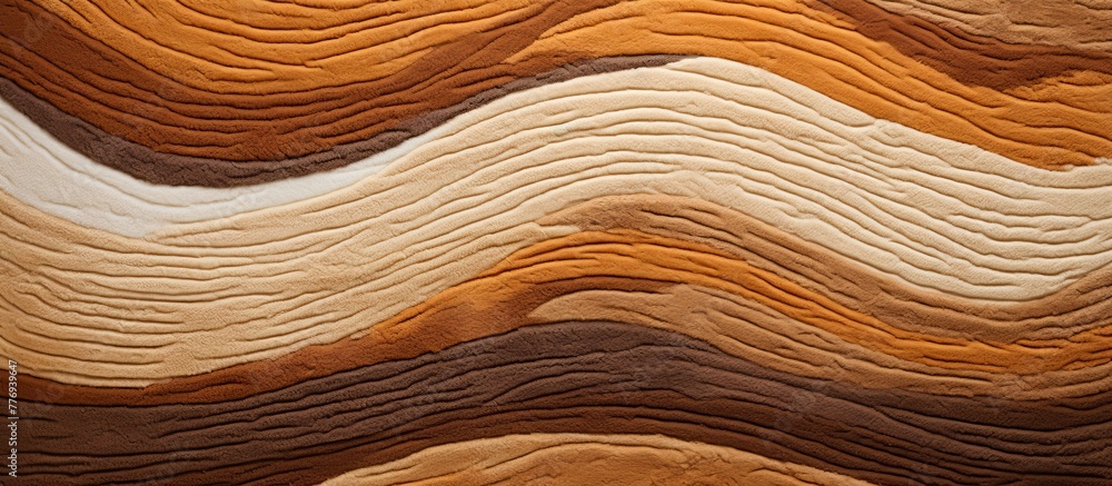 Poster detailed close-up of a rug featuring intricate wavy patterns that resemble waves on the surface
