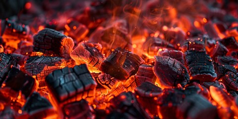 Burning wood embers in a cozy home. - obrazy, fototapety, plakaty
