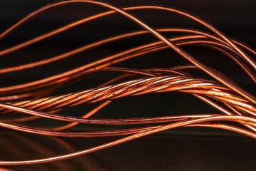 Copper wire curved lines, flow of signal