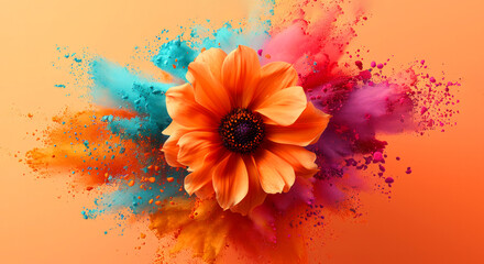 A colorful flower with a splash of color. The flower is orange. a vibrant and lively feel to it....