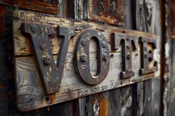 Shot of metal letters VOTE attached to a wooden wall