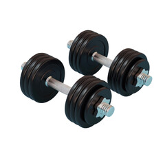 Fototapeta premium Three black dumbs with bolts and nuts on Transparent Background