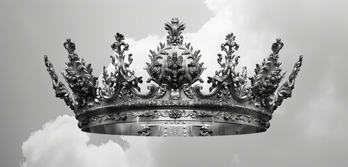 Ornate Silver Crown: Detailed Monochrome Closeup Shot
