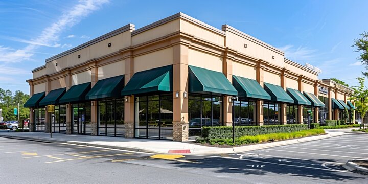 Brand new mixed-use property with storefront and office space for sale or rent, featuring a stylish awning.