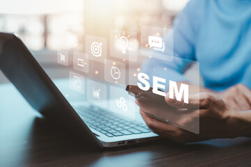 Concepts of online marketing through search engines on the internet.Making a website...