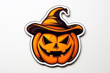 Fototapeta premium Pumpkin outlined sticker, adding a magical touch to your Halloween decorations on solid white background