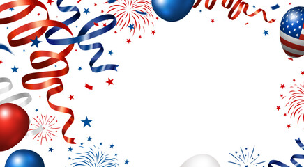 USA 4th of july independence day banner design of ribbon and balloon with firework on white background Vector illustration - 776944082