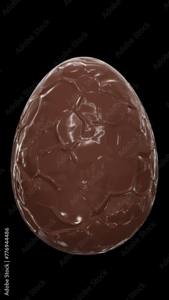 Poster vertical video. realistic looping 3d animation of the spinning milk chocolate egg demonstration rend