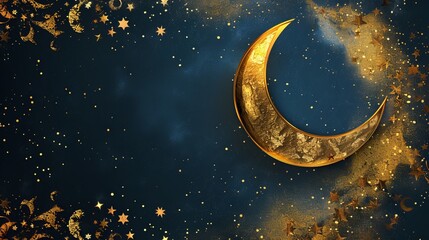 Obraz na płótnie Canvas Golden Ramadan 2024 Background with Half Moon