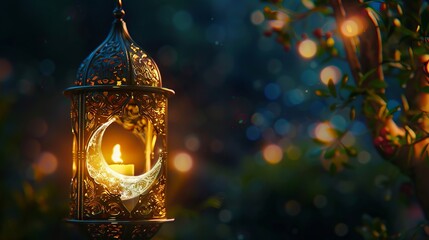 Lantern with Moon Symbol for Ramadan Kareem. 2024 Concept - obrazy, fototapety, plakaty