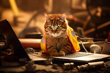 An entertaining feline operates a computer on an interior table.