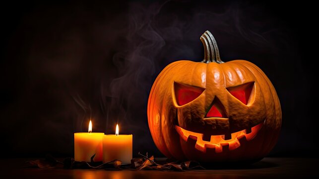 candle pumpkin dark background