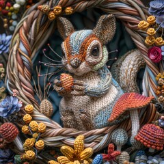 Squirrels play among nanotech acorns in basketry worlds - obrazy, fototapety, plakaty