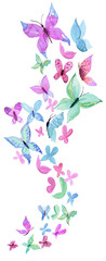 Pastel colored watercolor hand painted butterflies. PNG transparent design element - 776948602