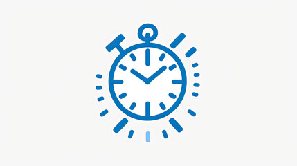 Time management logo with blue stopwatch on white background, for business and web design, banner - obrazy, fototapety, plakaty