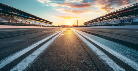 White Stripes Race Track: Surreal Perspective, Empty Speedway - obrazy, fototapety, plakaty
