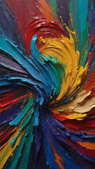 Dynamic oil paint masterpiece, each brushstroke telling a story, on a textured canvas of vibrant hues.
