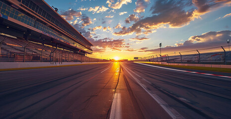 Desolate Raceway Image: Empty Circuit, White Stripes, Isolated Speedway - obrazy, fototapety, plakaty