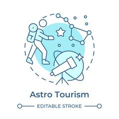 Astro tourism soft blue concept icon. Night sky exploration. Stargazing. Niche travel. Science tourism. Round shape line illustration. Abstract idea. Graphic design. Easy to use in blog post