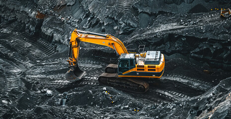 Excavator Expedition: A Visual Odyssey into the Heart of Open Coal Mining - obrazy, fototapety, plakaty