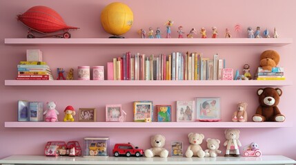 stuffed pink shelf - obrazy, fototapety, plakaty