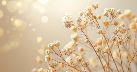 Dried Flowers in a Minimalistic Design, Their Delicate Forms Enhanced by a Beige Blur with copy space