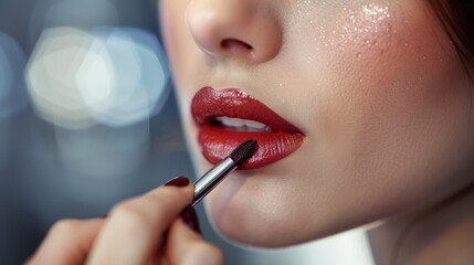 A Model Receives the Finishing Touches of Lipstick
