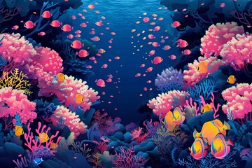 Fototapeta na wymiar A serene underwater paradise adorned with colorful angelfish swimming among coral formations