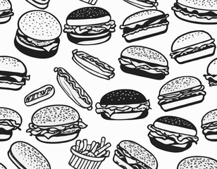 Fast food, icône de hamburger noir est isolé sur le fond blanc
