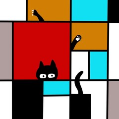 illustrazione geometrica con gatto nero