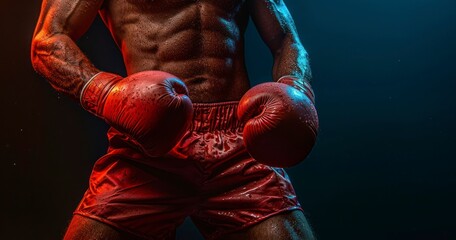 A Boxer's Resolve Illuminated in Close-Up, His Red Gear a Bold Contrast to the Encroaching Dark