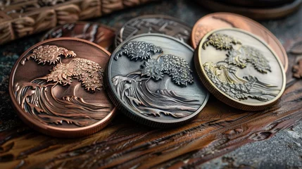 Fotobehang tsunami, Boo, monster, Rose Gold, bronze coins © thowithun